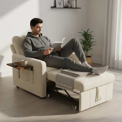 Fauteuil Convertible 3-en-1 Fangange : Lit d'appoint, Siège Ajustable avec Poche Latérale et Table Pliante