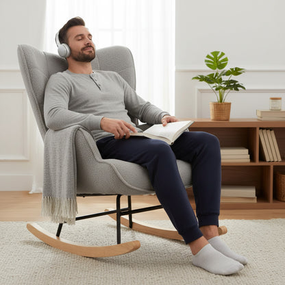 Fauteuil à Bascule Comanlai Velours Wingback Gris Clair - Confort Moderne