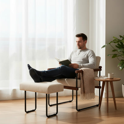 Fauteuil Moderne en Métal avec Coussin Confortable en Coton Lin