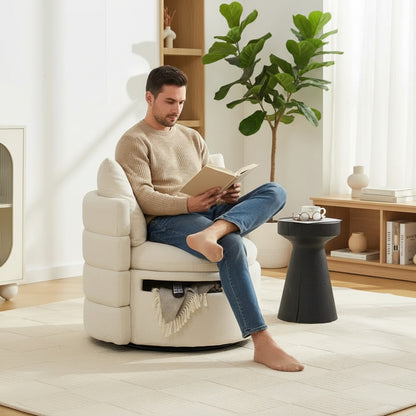 Fauteuil d'appoint pivotant 360° en chenille avec rangement caché - Confort moderne et design élégant