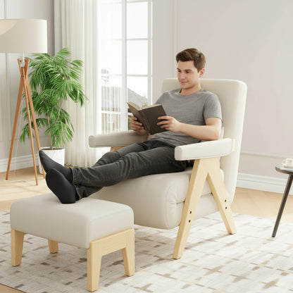 Fauteuil Convertible 3-en-1 en Lin Beige - Dossier Réglable 6 Positions, Coussin Inclus - MODFU 87x64x60cm