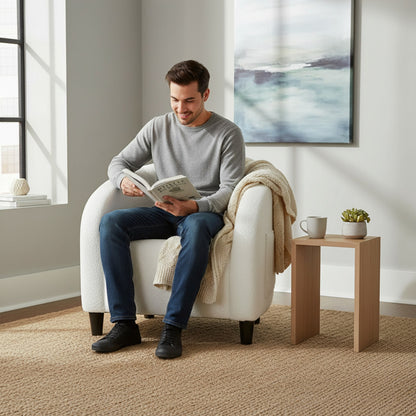 Fauteuil Design Moderne en Tissu Bouclé Blanc - Confort & Style
