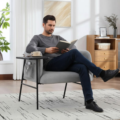 Fauteuil Moderne Gris Clair avec Table d'appoint intégrée et Poches de Rangement