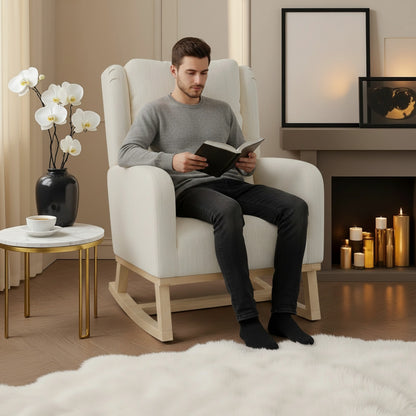 Fauteuil d'allaitement Comanlai en lin, confortable avec coussin lombaire et poches latérales