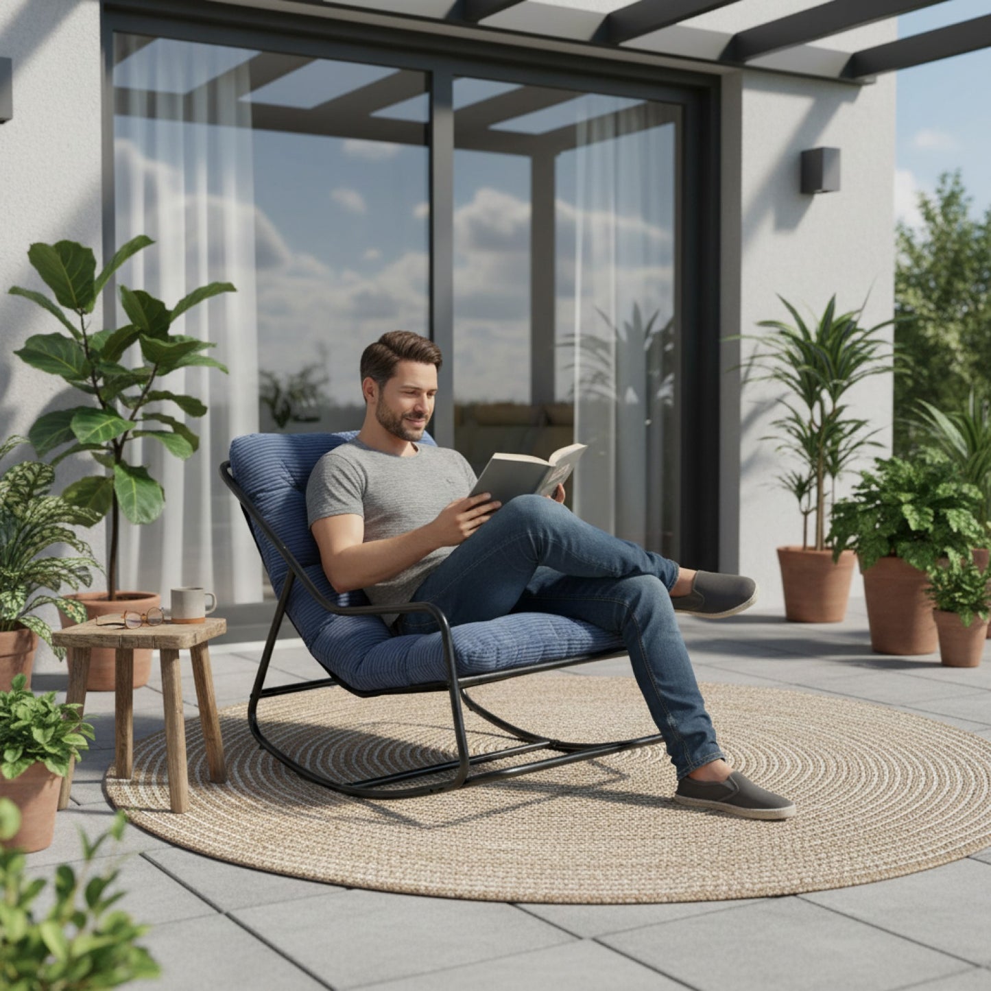 Fauteuil à Bascule d'Extérieur Moderne en Acier, Confort All-Season