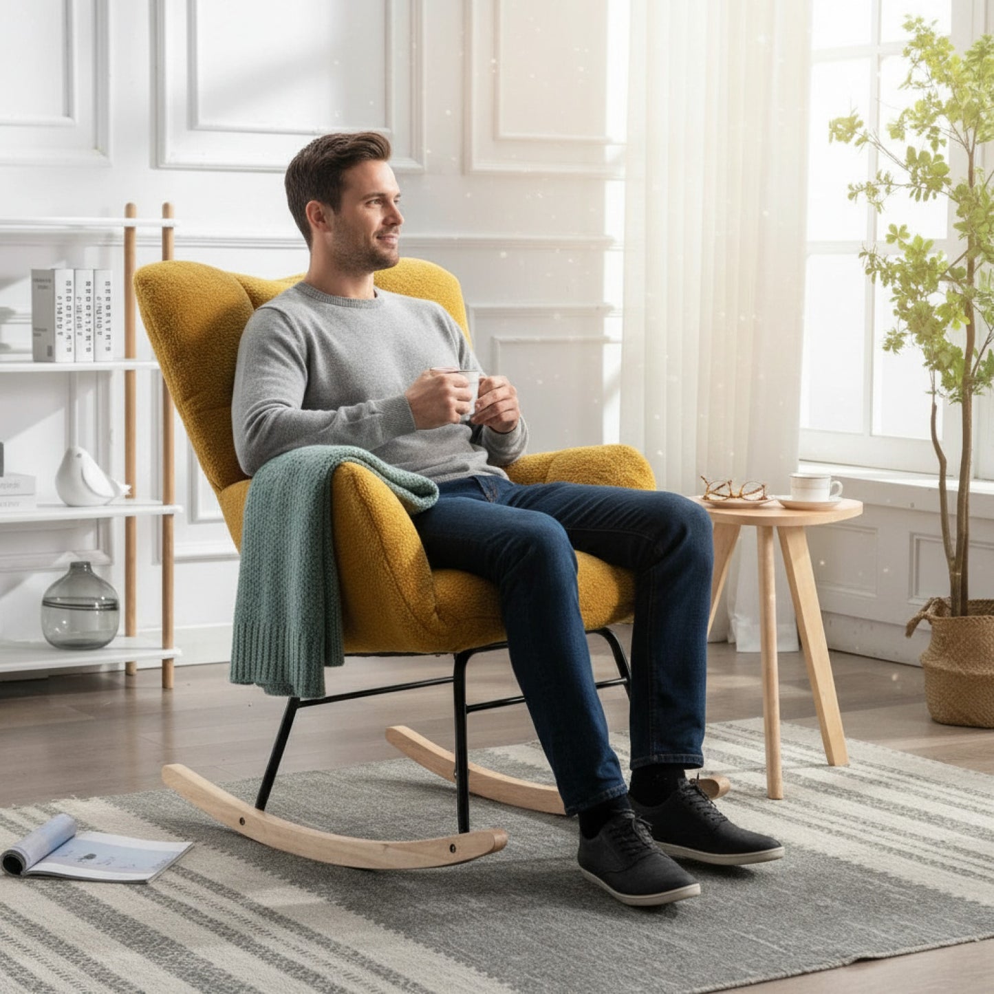 Fauteuil à Bascule Teddy Jaune Confortable Design Moderne