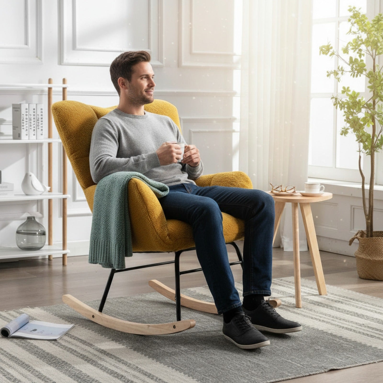 Fauteuil à Bascule Teddy Jaune Confortable Design Moderne