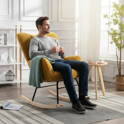 Fauteuil à Bascule Teddy Jaune Confortable Design Moderne