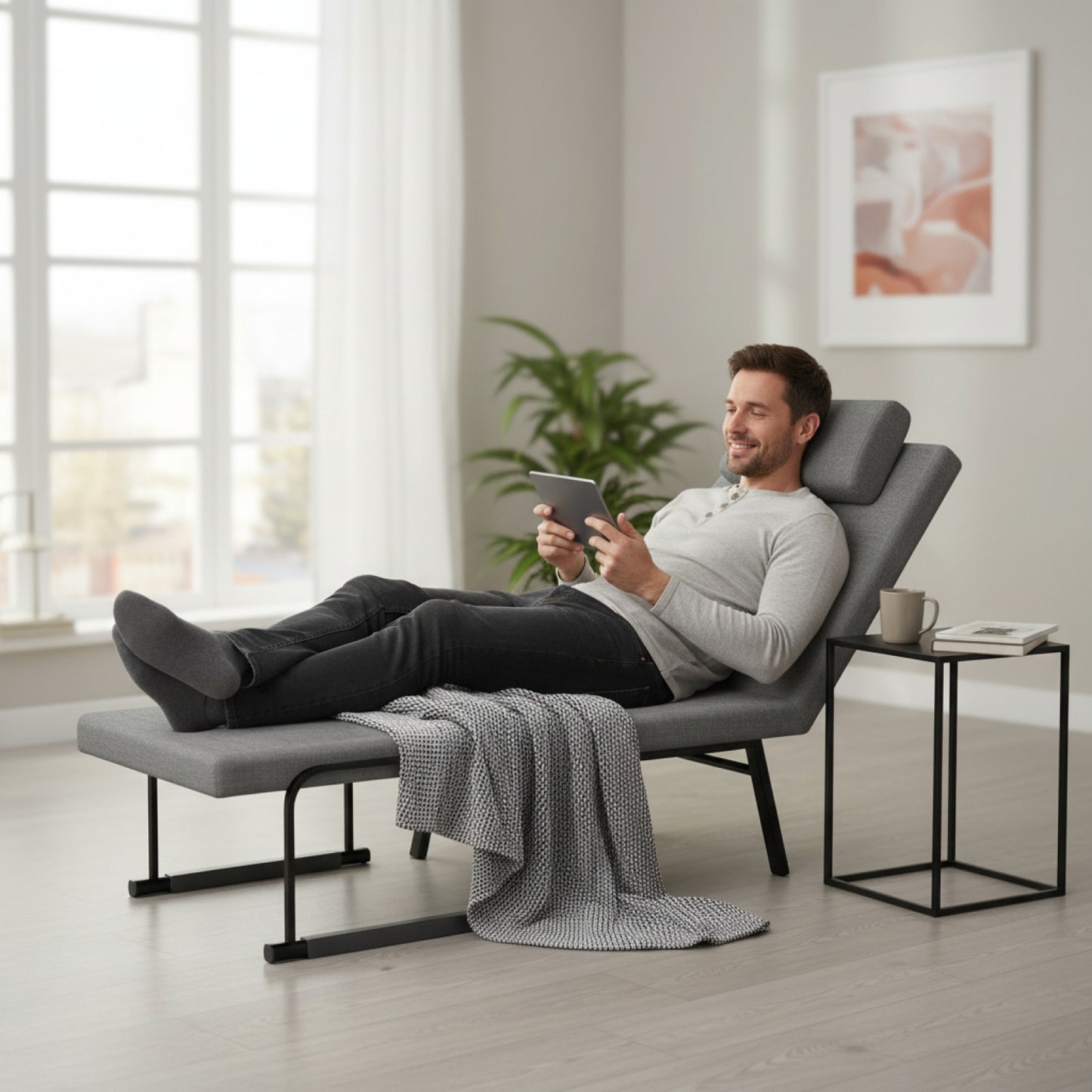 Fauteuil Convertible 4-en-1, Gris Foncé, Réglable 5 Positions
