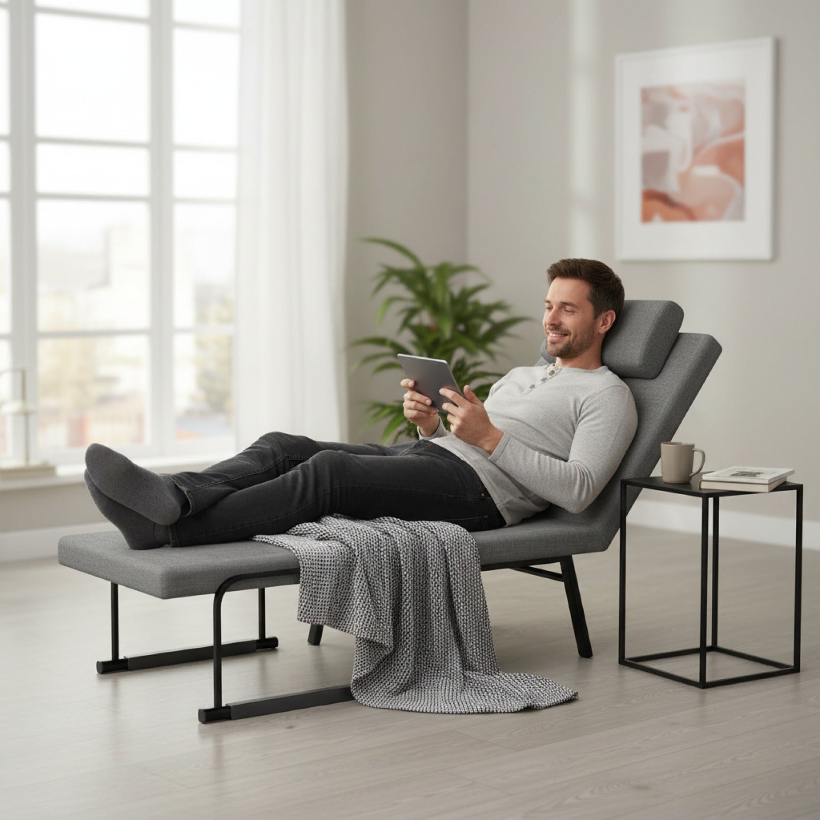 Fauteuil Convertible 4-en-1, Gris Foncé, Réglable 5 Positions