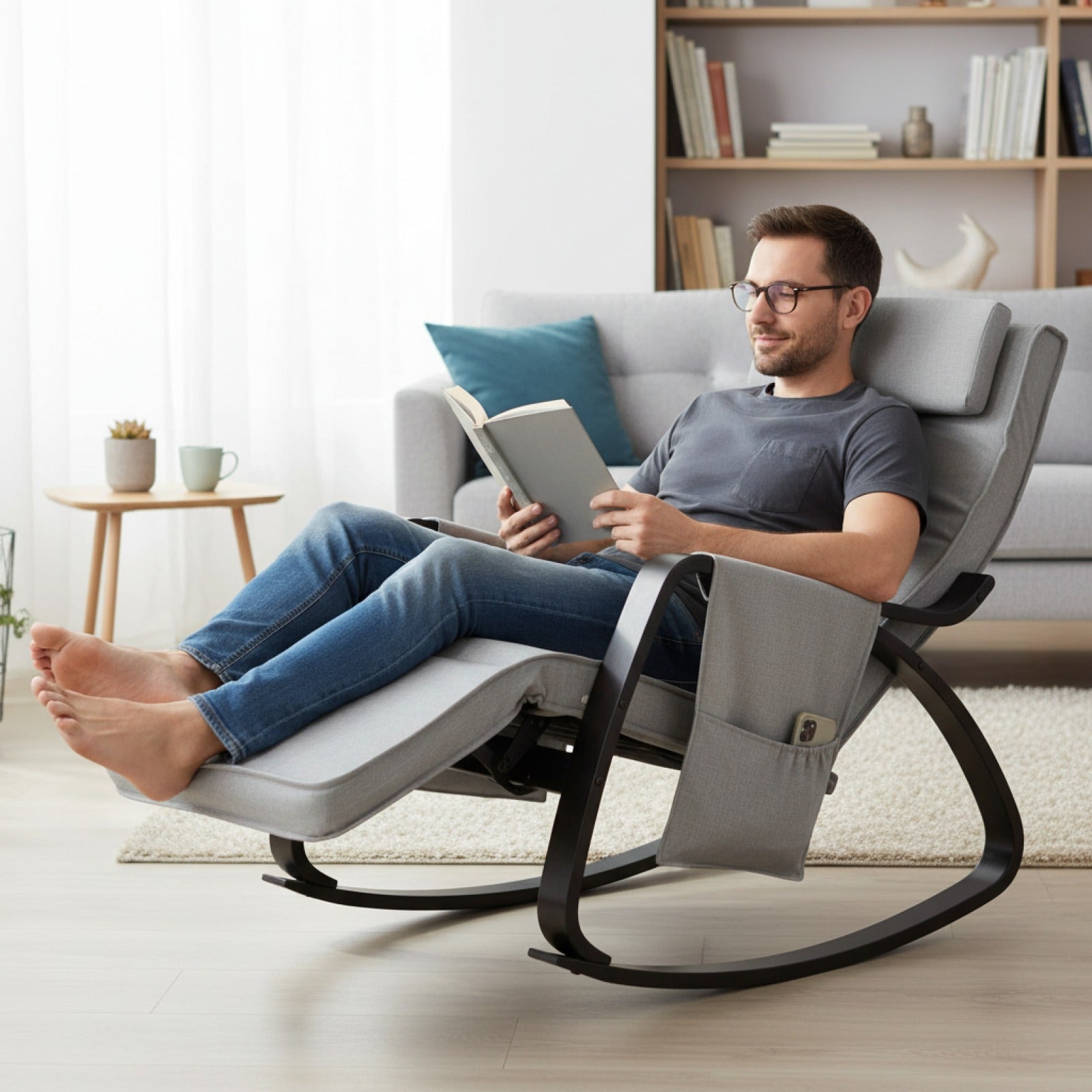 Fauteuil Relax SoBuy Gris Foncé, 5 Positions Réglables, avec Poche Rangement