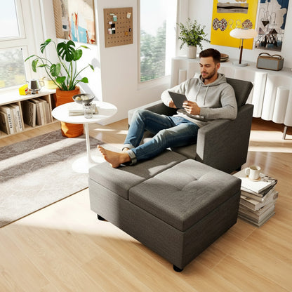 Fauteuil Convertible Gris 2-en-1 : Canapé Lit Confortable et Gain de Place