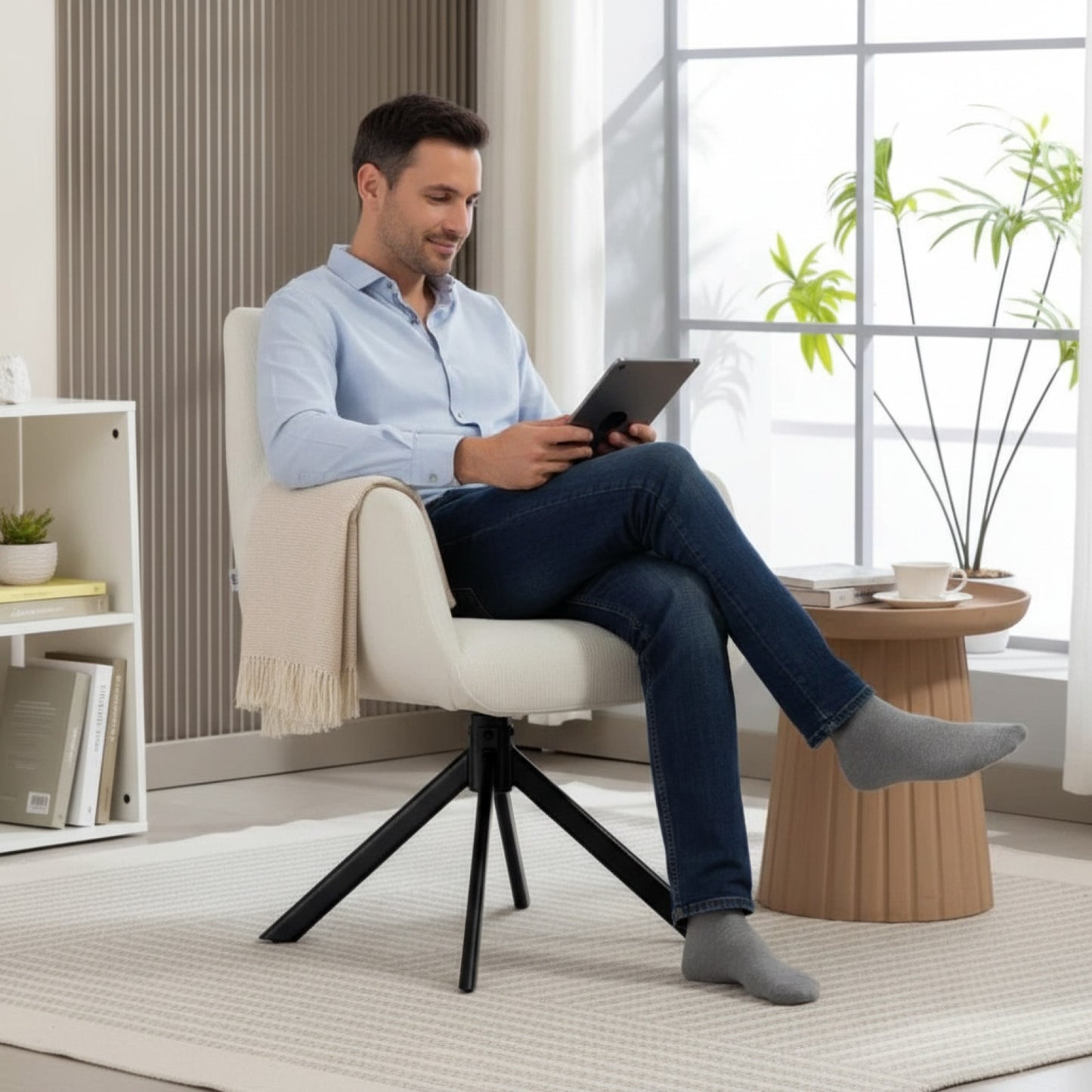 Fauteuil Moderne Pivotant Blanc Crème - Confort et Design Élégant