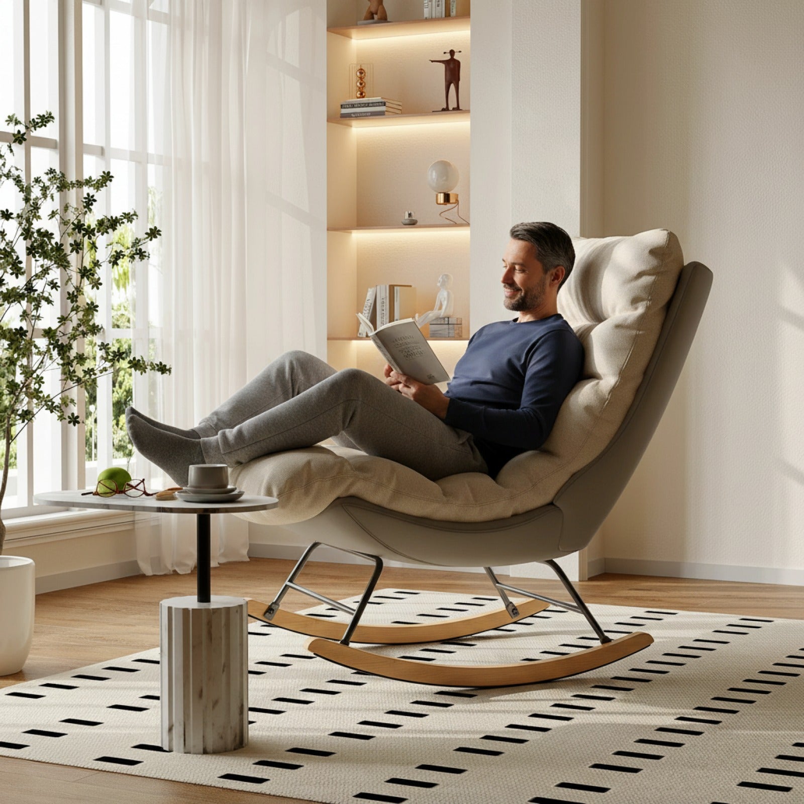 Fauteuil Lounge Anajqaqia avec dossier réglable, Lin écru