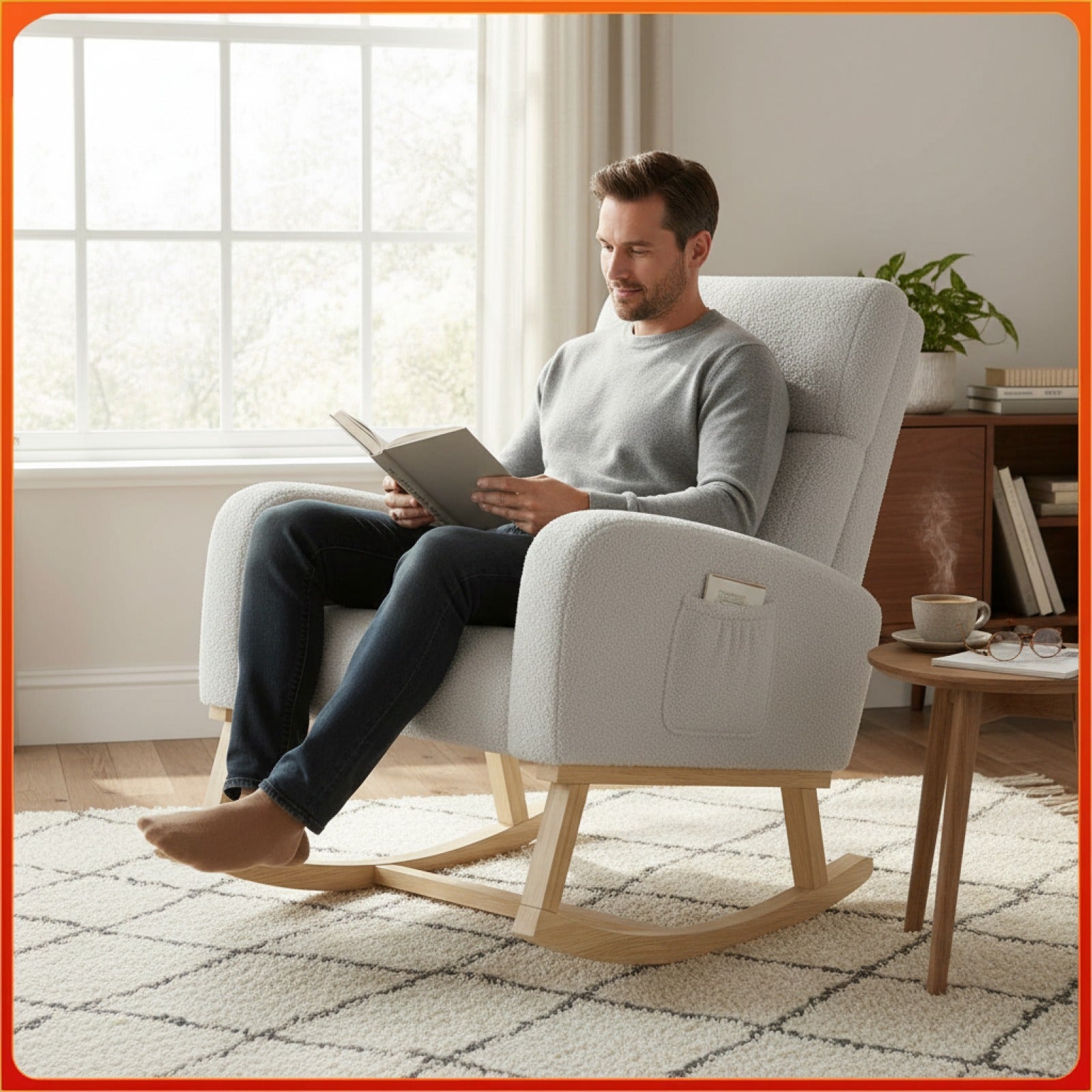 Fauteuil à Bascule Comanlai Teddy Fleece Gris Clair - Confort Ergonomique et Design Minimaliste