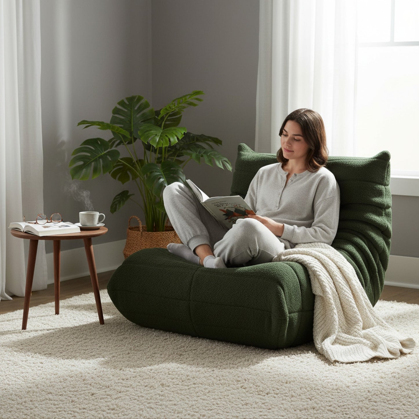 Fauteuil Creahappy Confortable en Lambswool - Style Lazy Boy pour Salon et Chambre