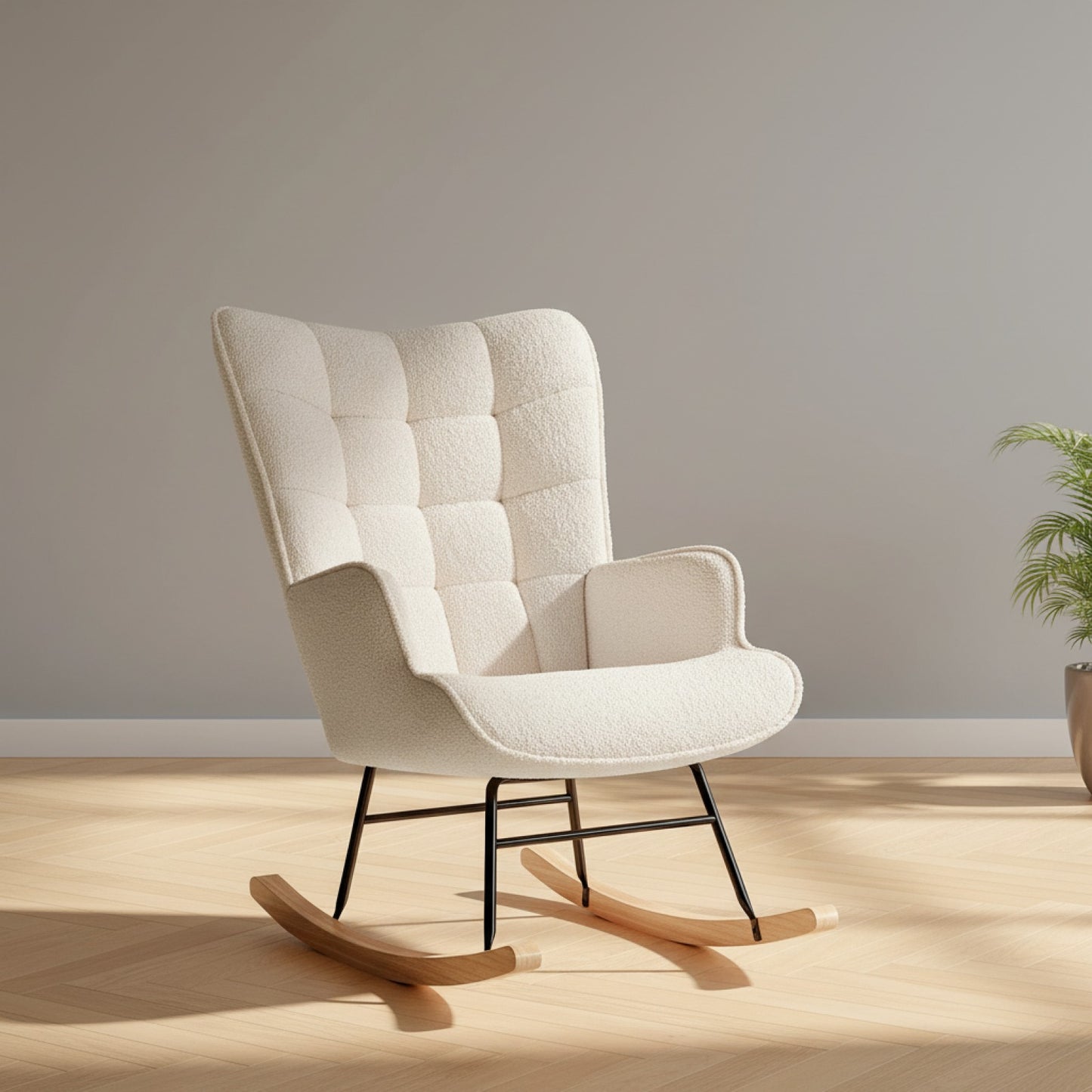 Fauteuil à Bascule Fangange Confortable - Gris - Tissu Teddy & Bois Massif