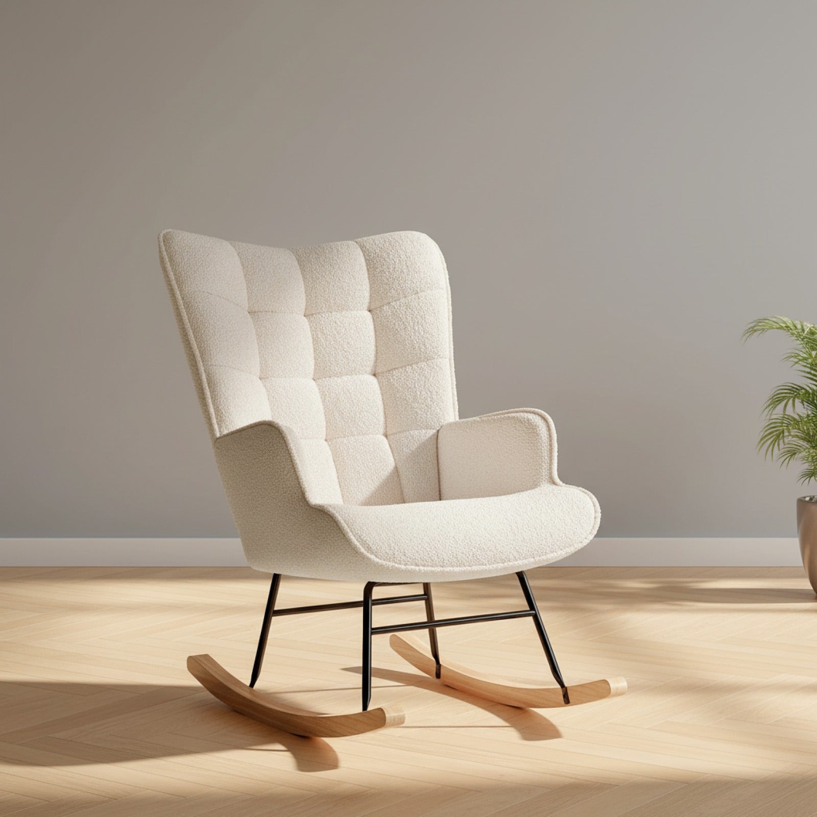 Fauteuil à Bascule Fangange Confortable - Gris - Tissu Teddy & Bois Massif