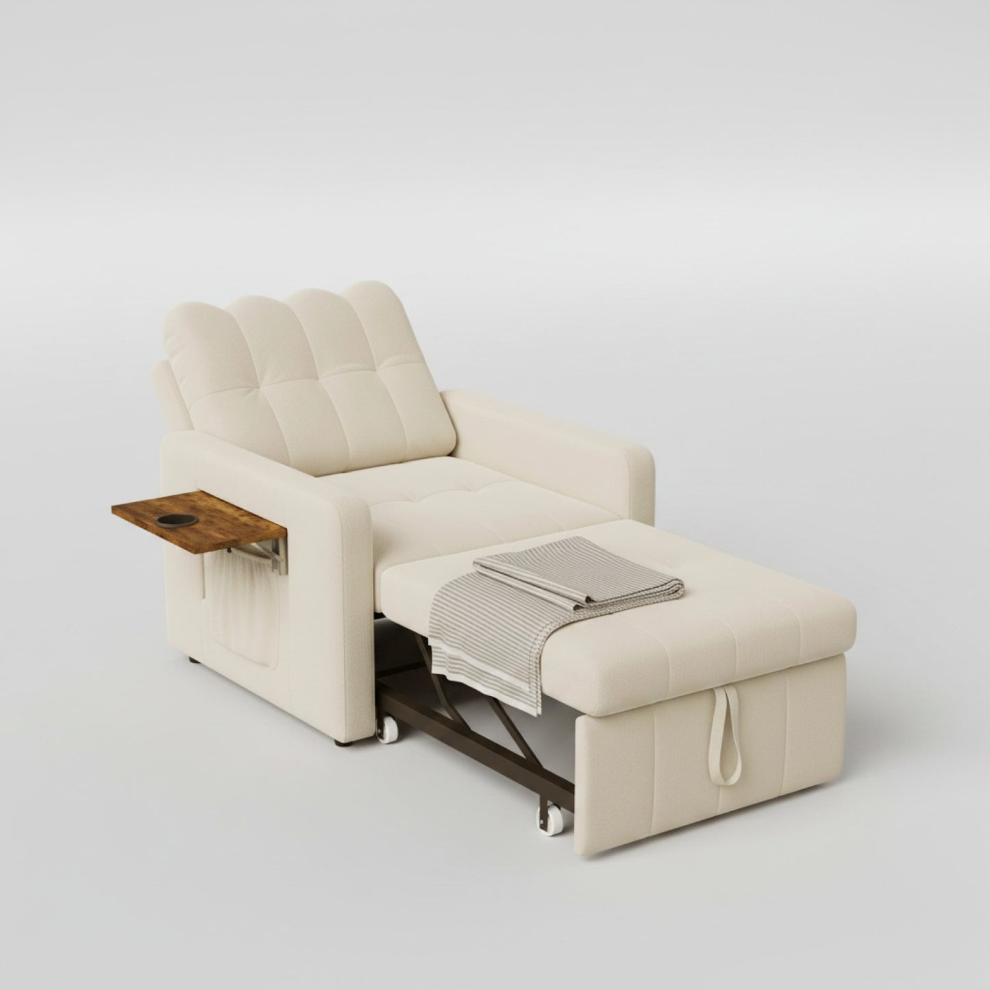Fauteuil Convertible 3-en-1 Fangange : Lit d'appoint, Siège Ajustable avec Poche Latérale et Table Pliante