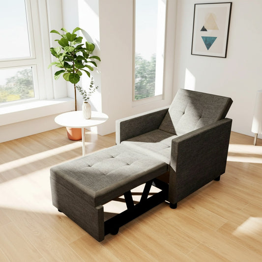 Fauteuil Convertible Gris 2-en-1 : Canapé Lit Confortable et Gain de Place