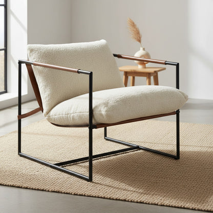 Fauteuil Salon HOMCOM Confortable Assise Large Tissu Bouclé Crème Structure Acier