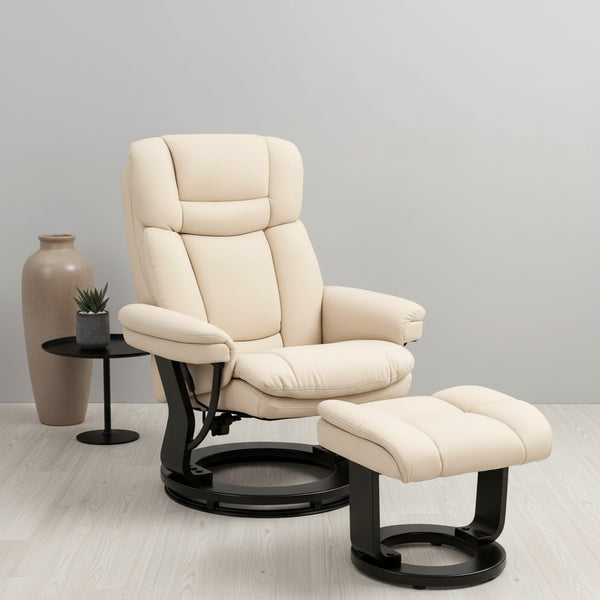 HOMCOM Fauteuil de Salon Pivotant et Inclinable en PU Crème avec Repose-pieds - Confort Optimal