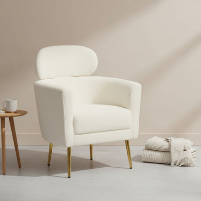 Fauteuil HOMCOM design moderne en tissu peluche, pieds métal doré, repose-tête amovible