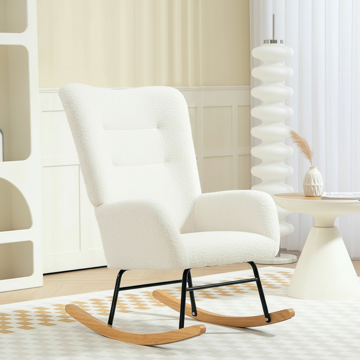 HOMCOM Fauteuil à Bascule Moderne en Laine Bouclée Crème - Confort & Design pour Salon