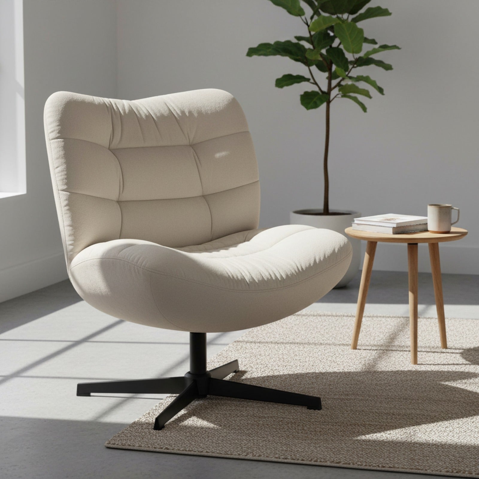 Fauteuil Lounge HOMCOM Pivotant 360° Large Assise Sans Accoudoirs Crème