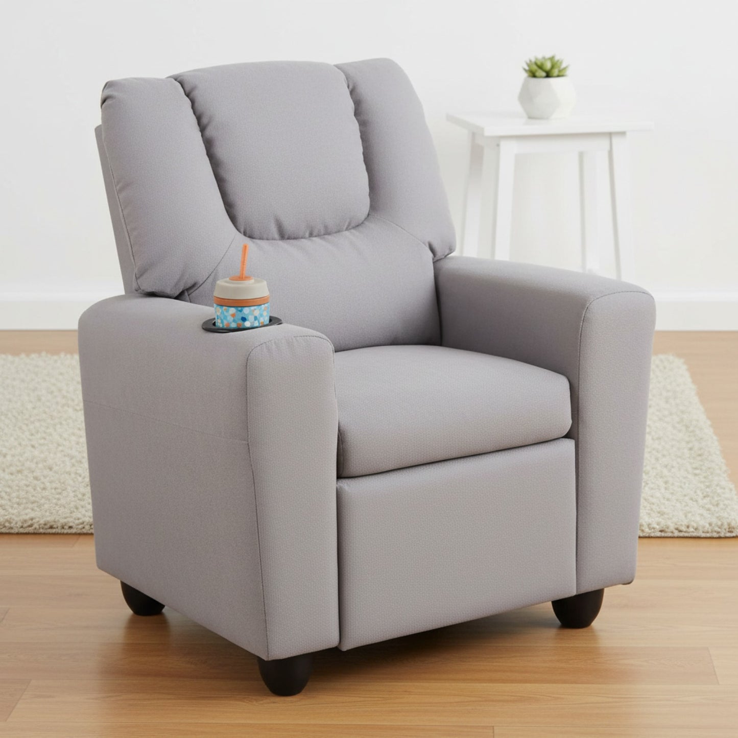 Fauteuil inclinable enfant gris avec porte-gobelet