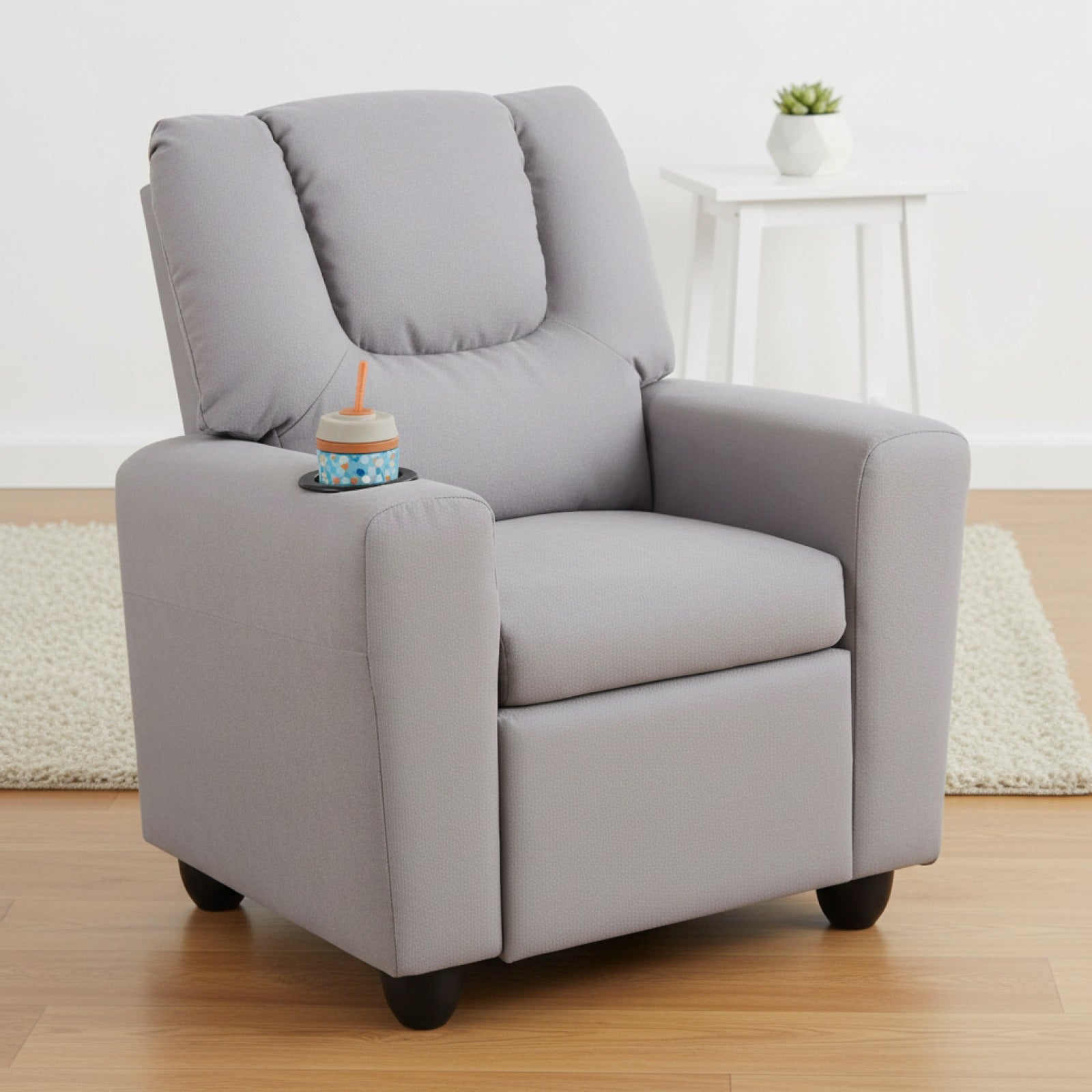 Fauteuil inclinable enfant gris avec porte-gobelet