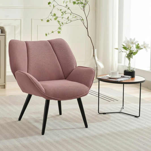 Fauteuil Moderne en Velours Côtelé Rose avec Pieds en Métal - Confort et Style pour le Salon