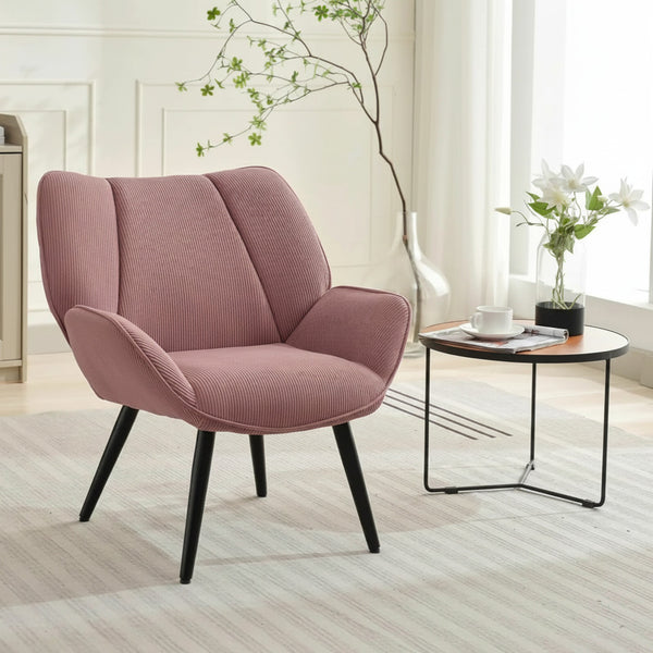 Fauteuil Moderne en Velours Côtelé Rose avec Pieds en Métal - Confort et Style pour le Salon