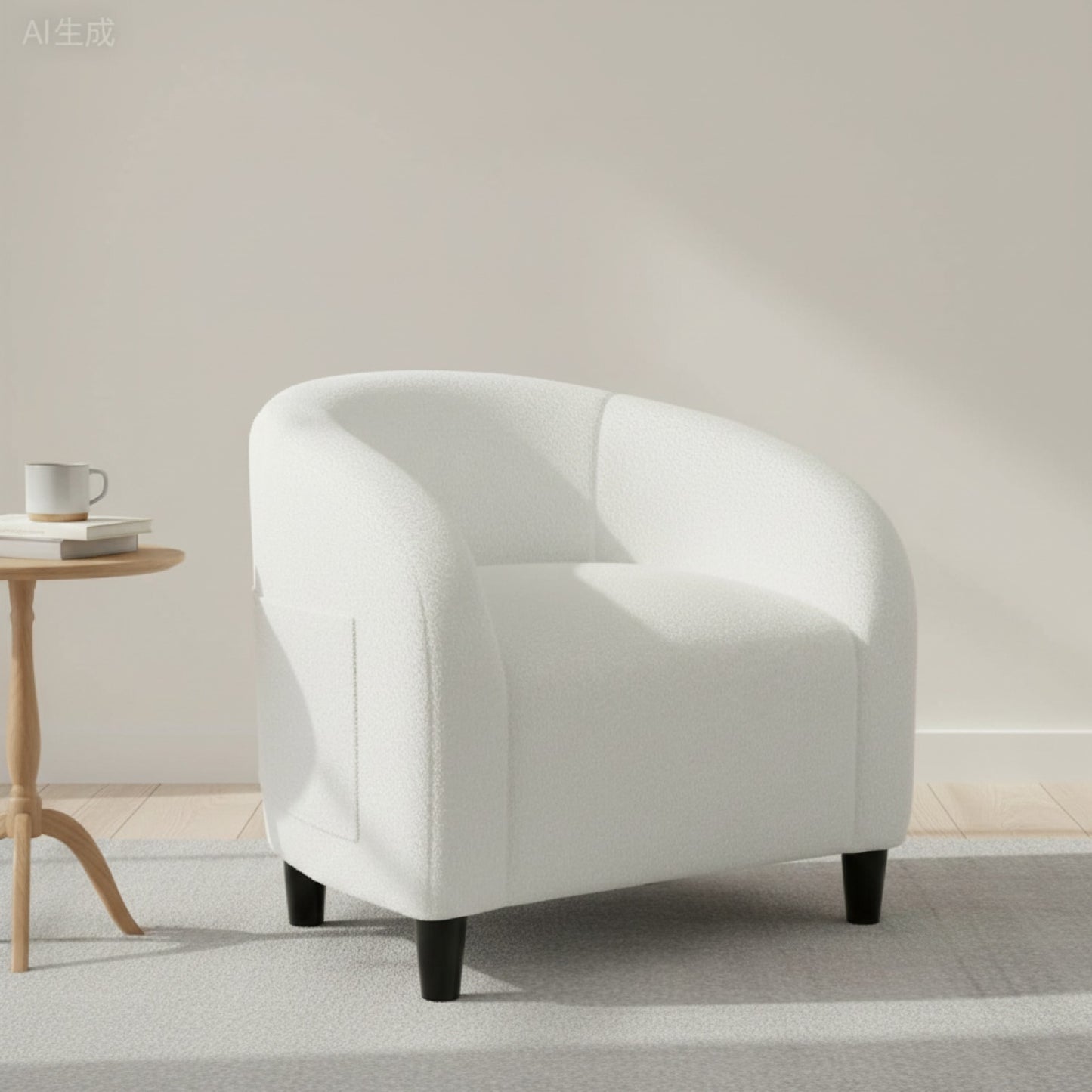 Fauteuil Design Moderne en Tissu Bouclé Blanc - Confort & Style