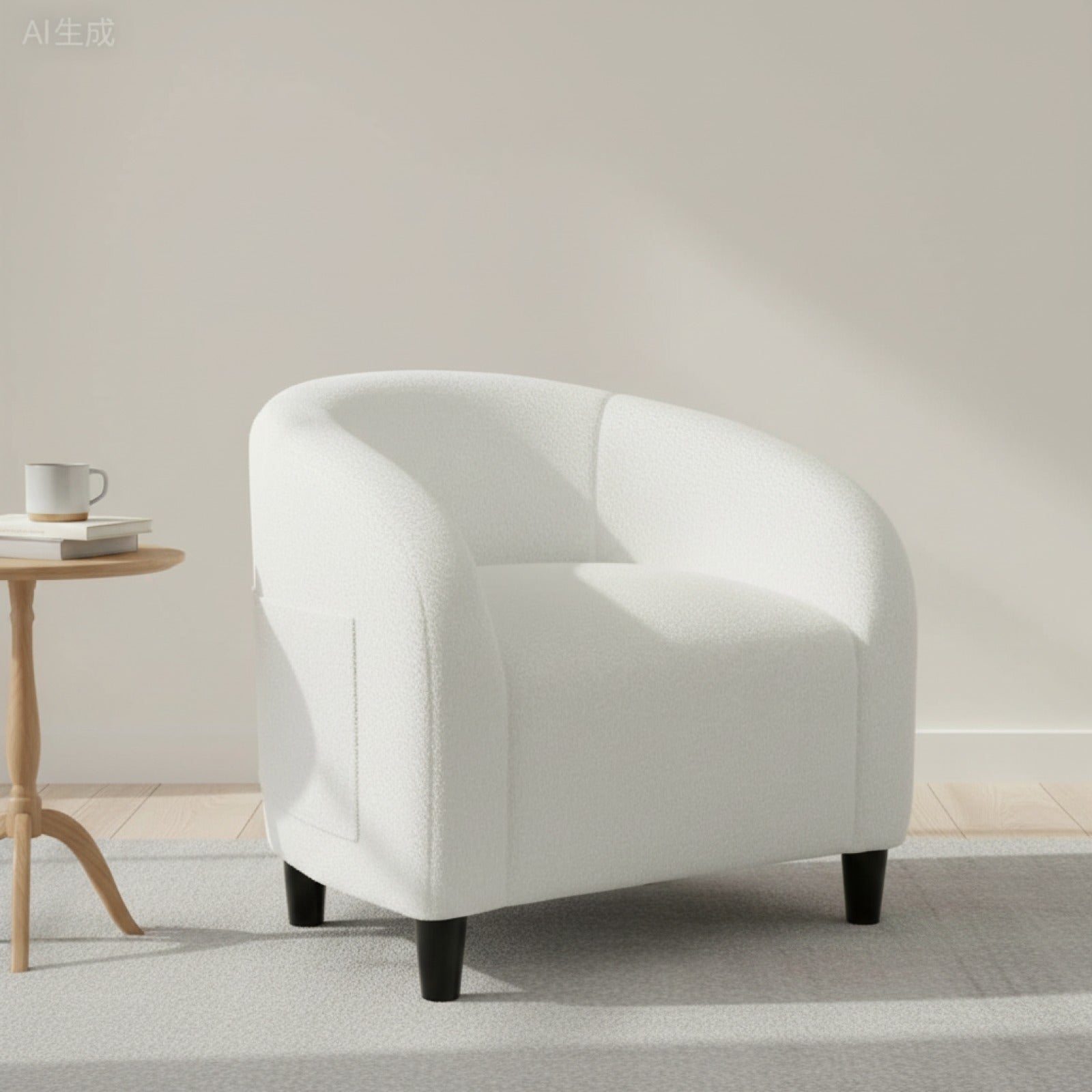 Fauteuil Design Moderne en Tissu Bouclé Blanc - Confort & Style