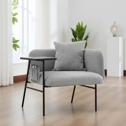 Fauteuil Moderne Gris Clair avec Table d'appoint intégrée et Poches de Rangement