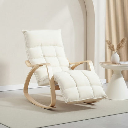Fauteuil à bascule confortable en lin, avec repose-pieds réglable, pour salon et chambre, blanc crème