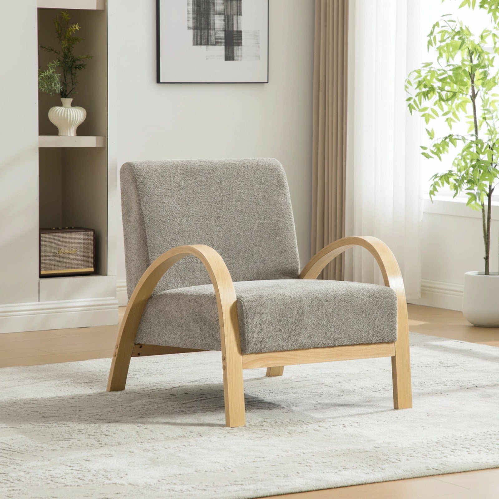 Fauteuil Lounge Scandinave en Velours Chenille avec Pieds en Bois Massif - Confort Moderne pour Salon & Chambre
