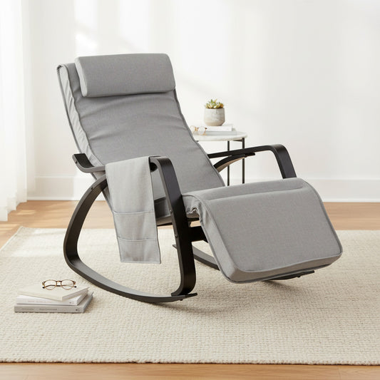 Fauteuil Relax SoBuy Gris Foncé, 5 Positions Réglables, avec Poche Rangement