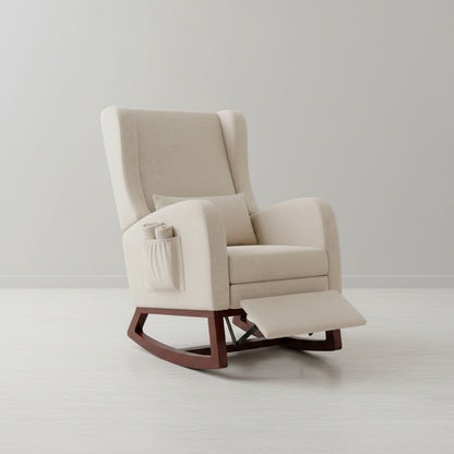 Fauteuil à Bascule Superaly Confortable avec Repose-pieds et Poches Latérales - Beige
