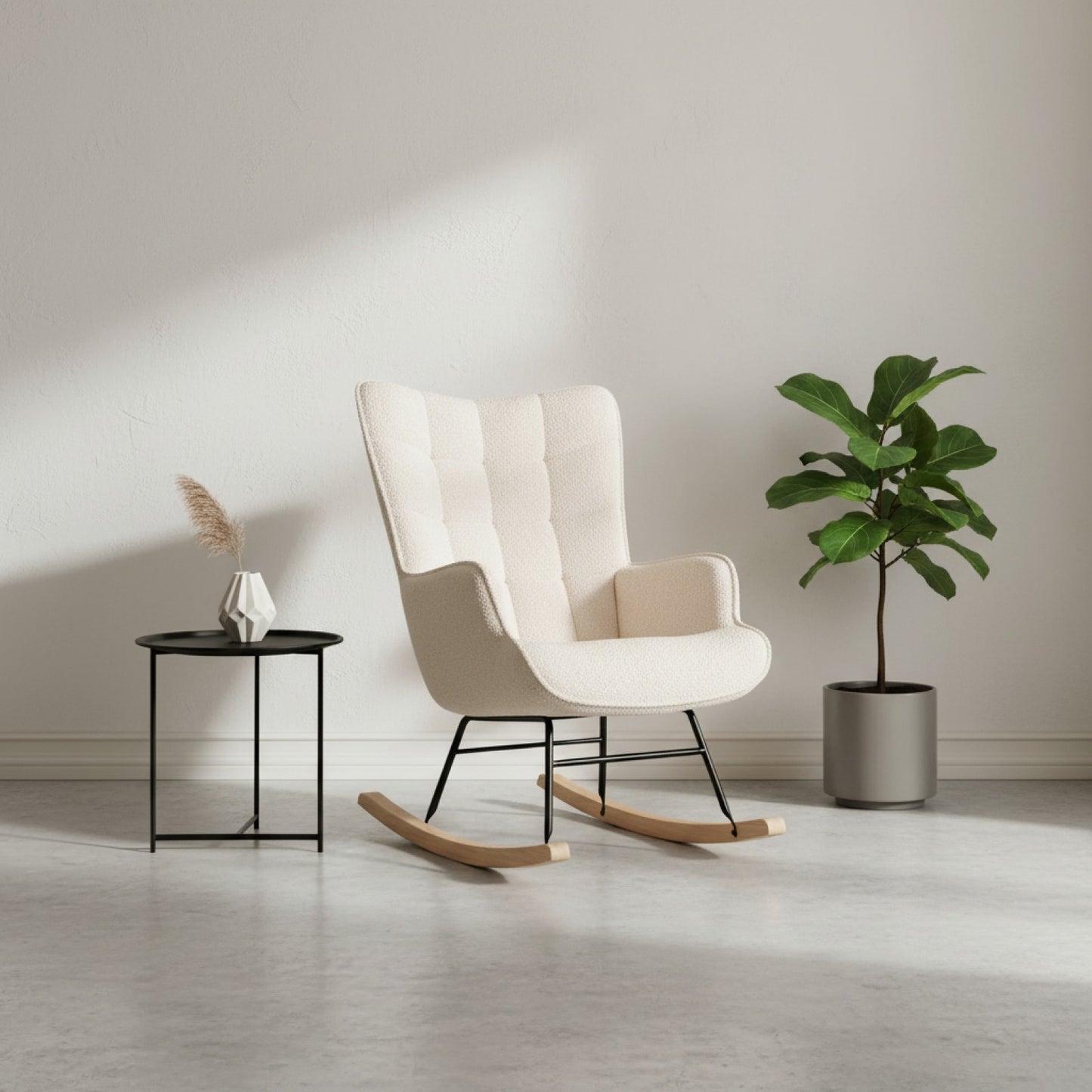 Fauteuil à bascule Superaly en velours Teddy beige, style moderne pour salon et chambre