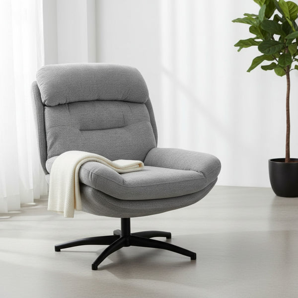 Fauteuil Pivotant Gris en Chenille Déperlante - Confort et Design pour Salon