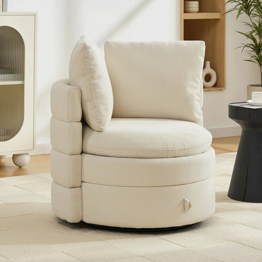 Fauteuil d'appoint pivotant 360° en chenille avec rangement caché - Confort moderne et design élégant